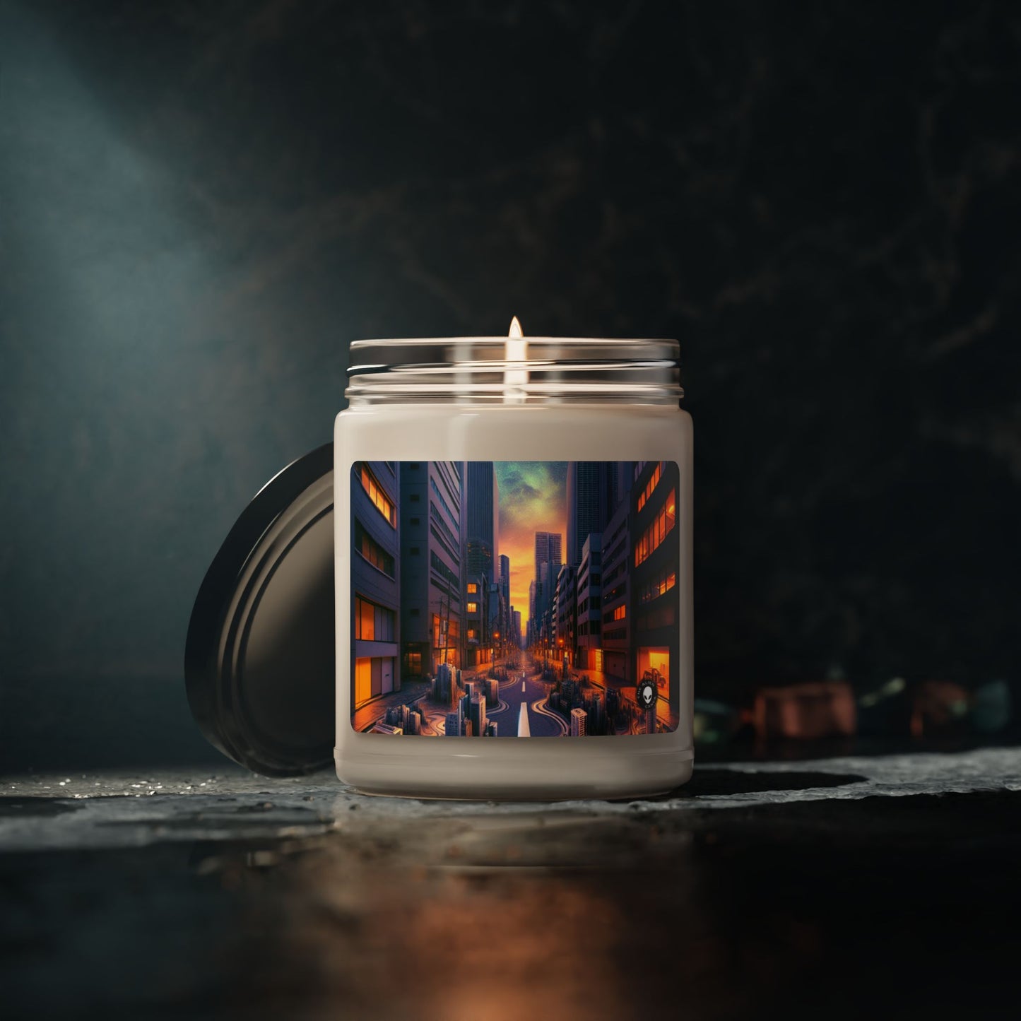 "Melting City: A Surreal Nighttime View" - The Alien Scented Soy Candle 9oz