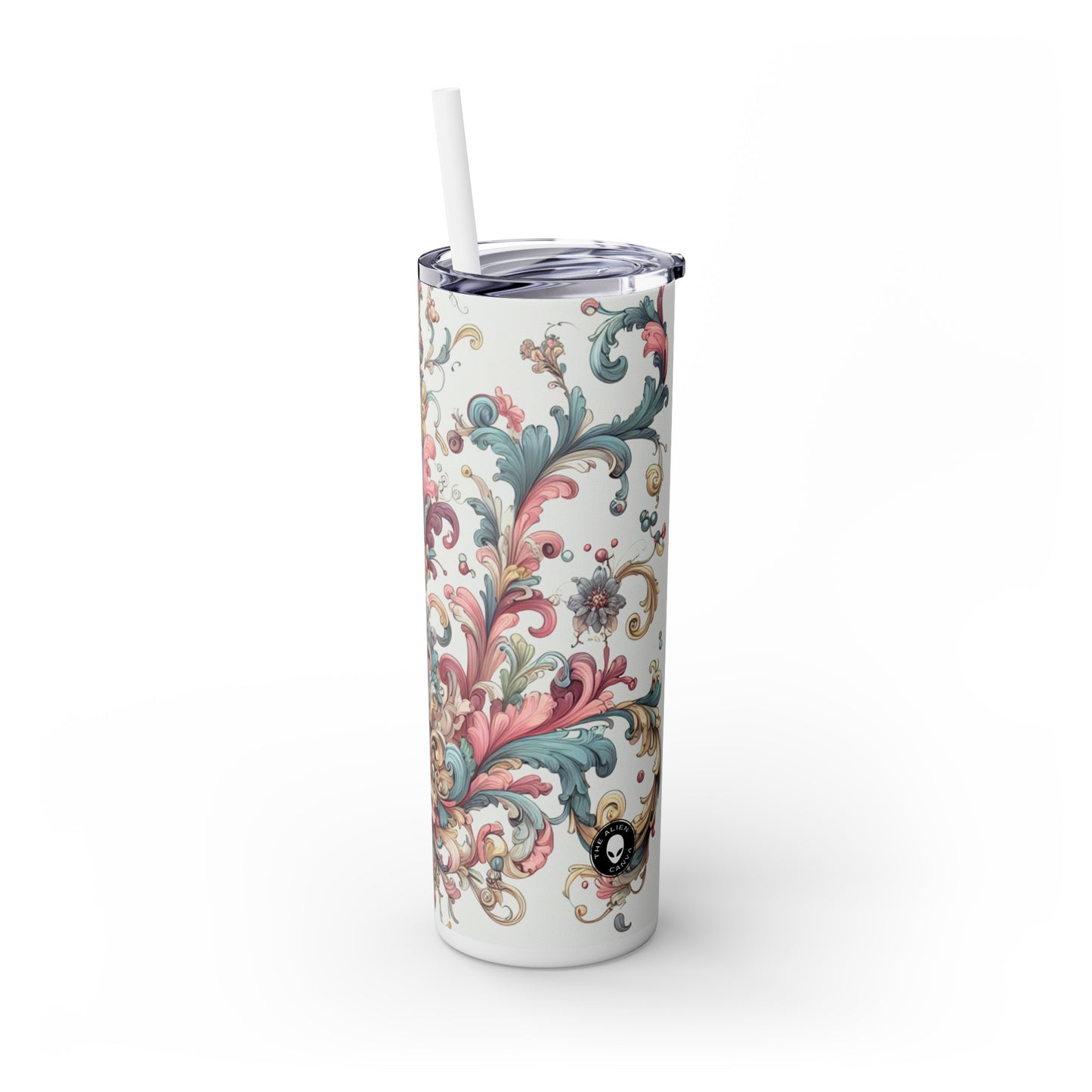 "Élégance enchantée : une soirée de jardin rococo" - The Alien Maars® Skinny Tumbler avec paille 20oz Rococo