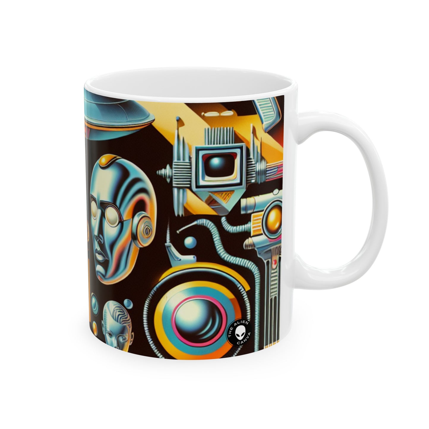 "Neon Deco: A Retro-Futuristic Utopia" - The Alien Ceramic Mug 11oz Retro-futurism