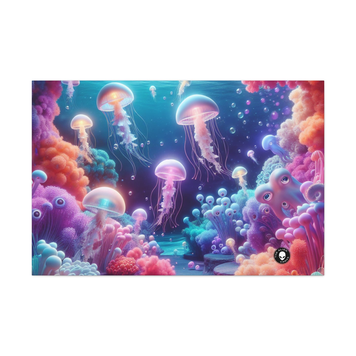 Enchanting Underwater Realm: Glowing Jellyfish and Curious Octopus - The Alien Canva