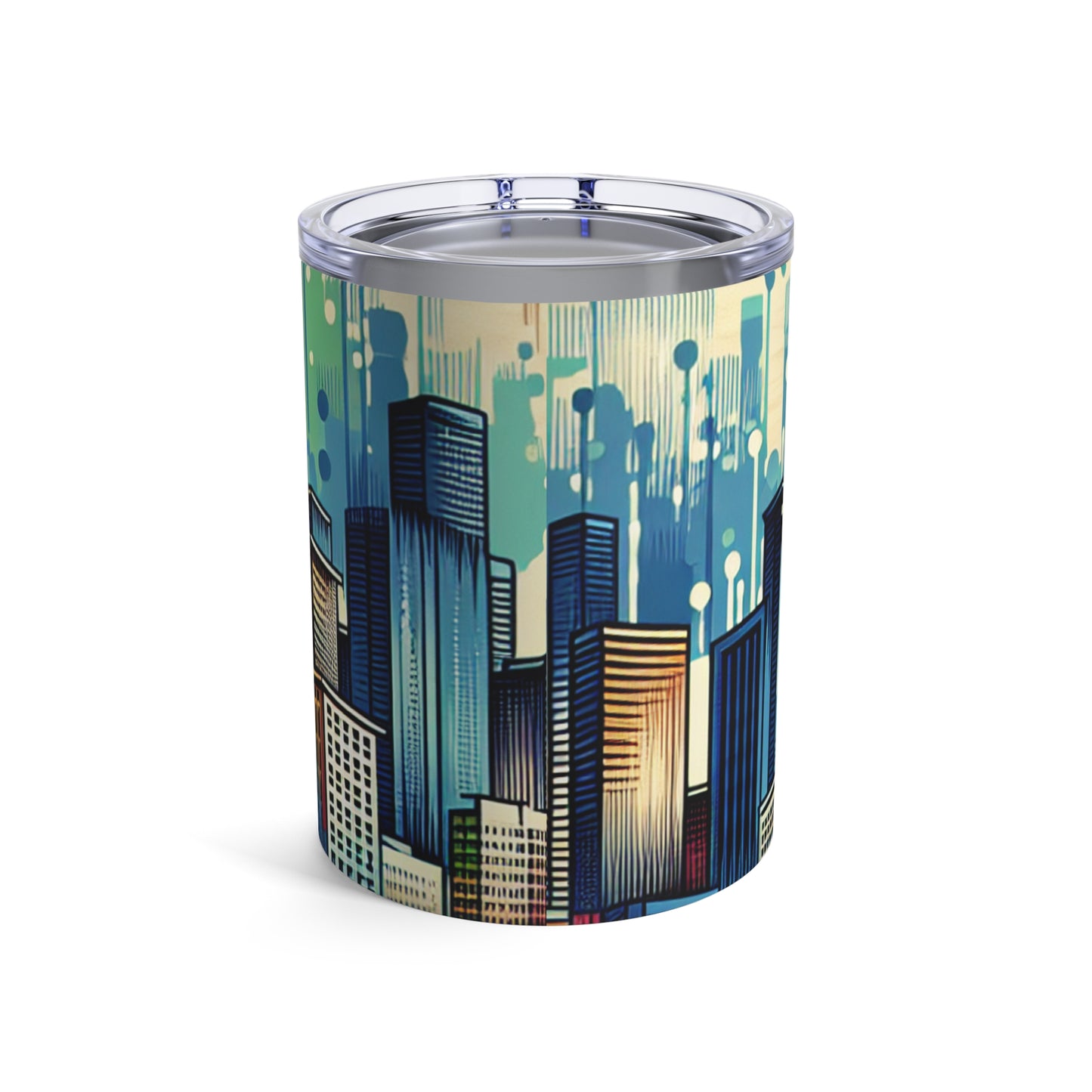 "Bright City: A Pop of Color on the Skyline" - The Alien Tumbler 10oz Street Art / Graffiti Style