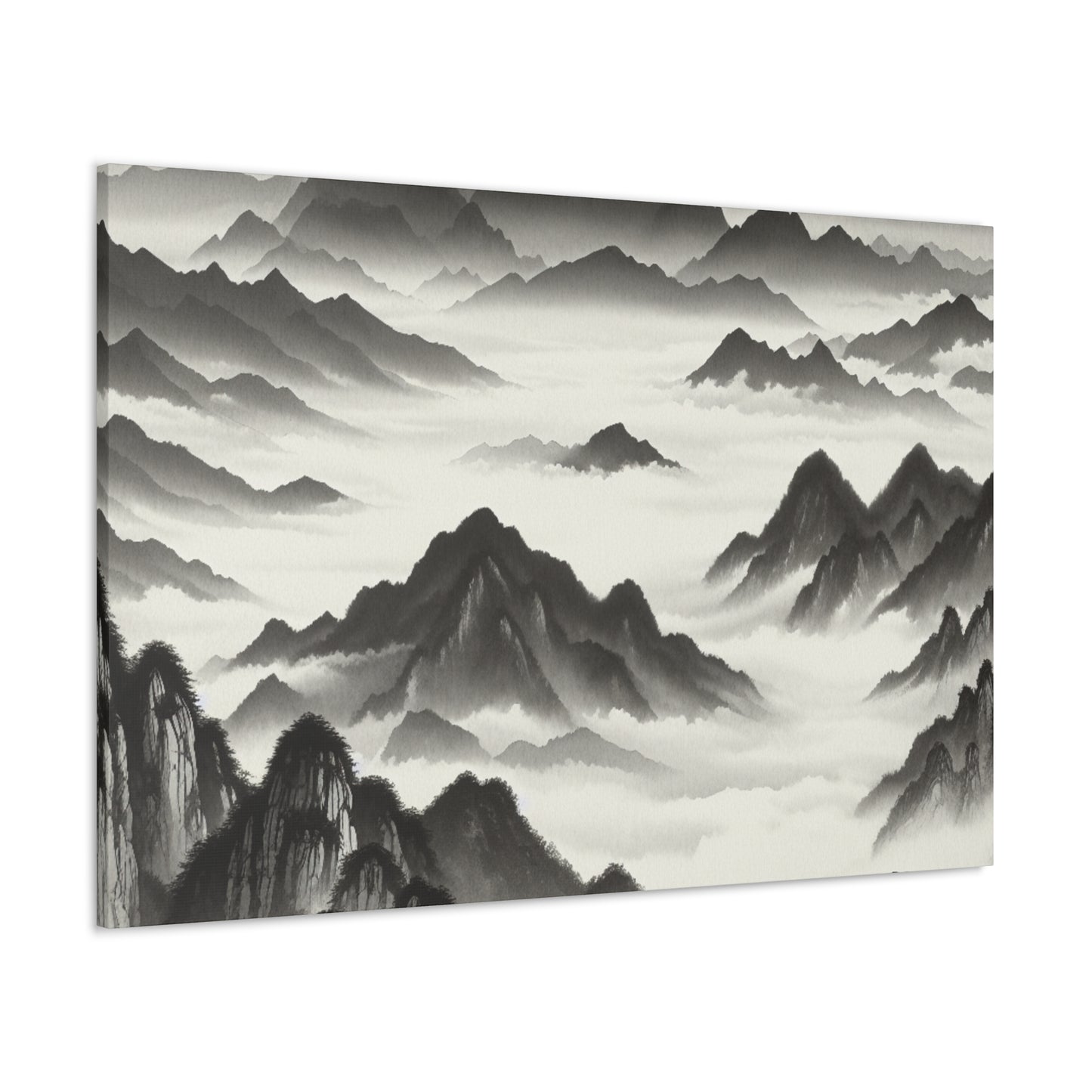 "Misty Peaks in the Fog": el estilo de pintura Alien Canva Ink Wash