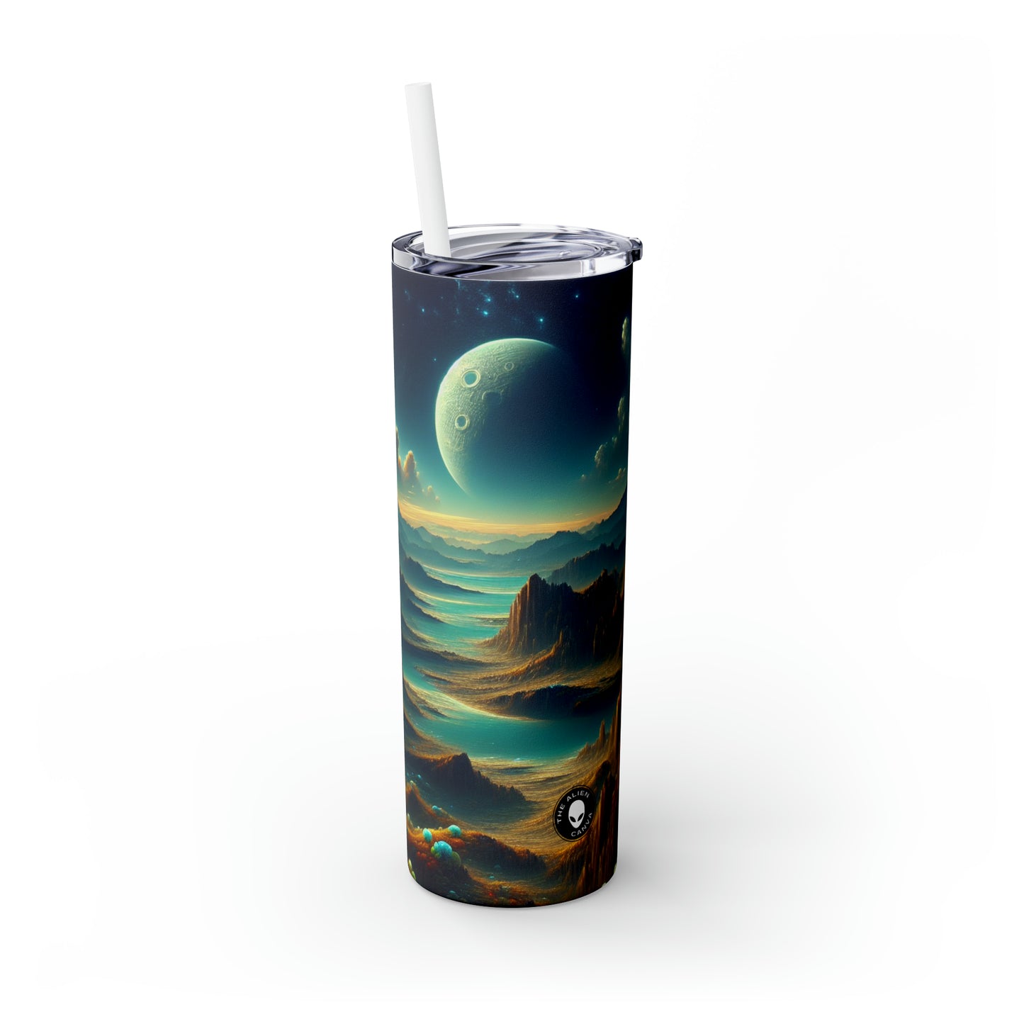 "Un Sueño Extraño: Un Mundo Desconocido en Detalle" - The Alien Maars® Skinny Tumbler with Straw 20oz planetas no descubiertos en estilo hyperrealista