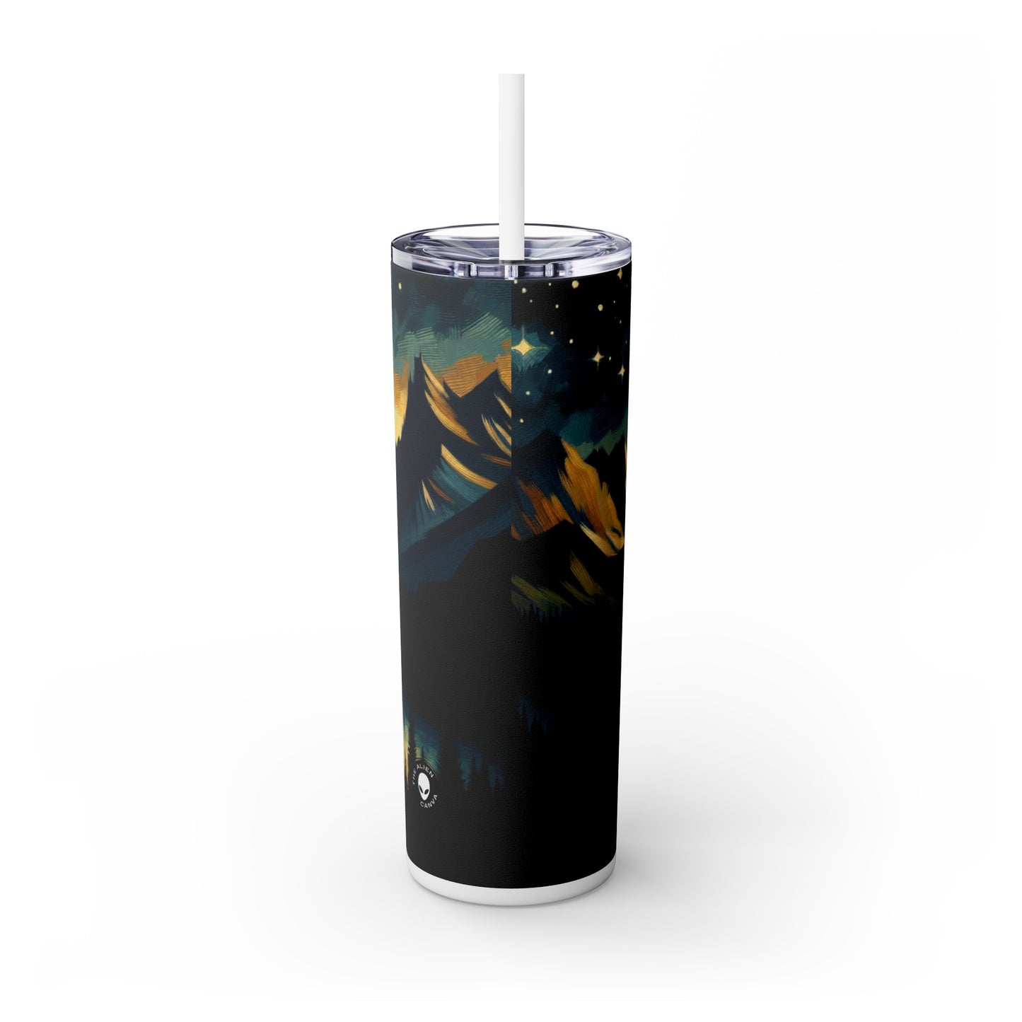 "Centinela silenciosa de los bosques sombríos" - El vaso delgado Alien Maars® con pajita Tenebrism de 20 oz