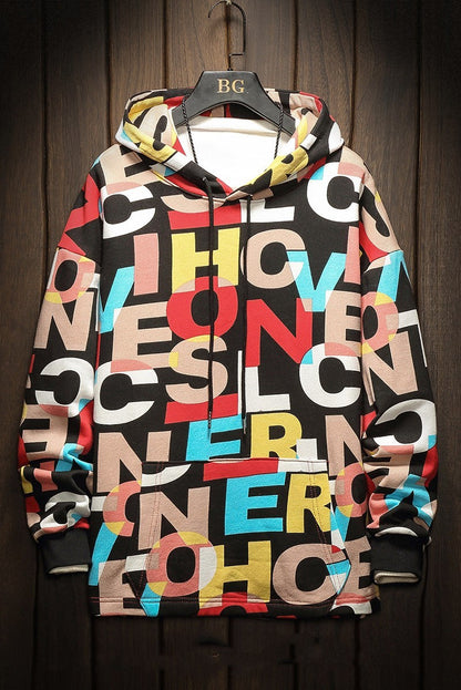 Loose casual hooded printed class coat