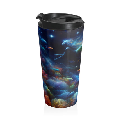 "Encantamiento bajo las estrellas: un viaje místico bajo el agua" - Taza de viaje de acero inoxidable The Alien