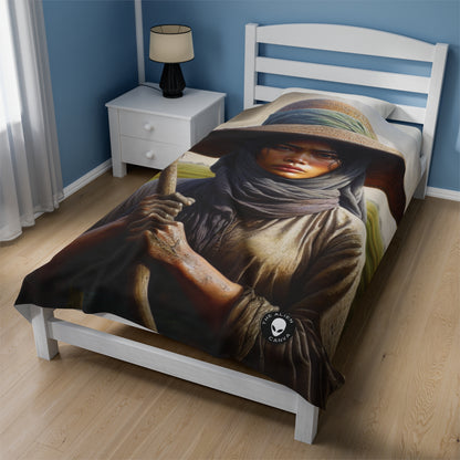 "Farmer in the Fields: A Weathered Reflection" - The Alien Velveteen Plush Blanket Realism