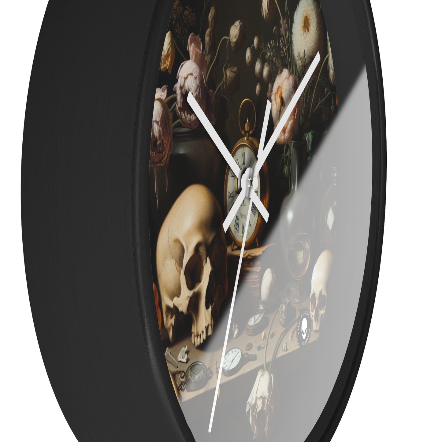 "Digital Decay: A Contemporary Vanitas Examining Consumerism in the 21st Century" - The Alien Wall Clock Vanitas Painting