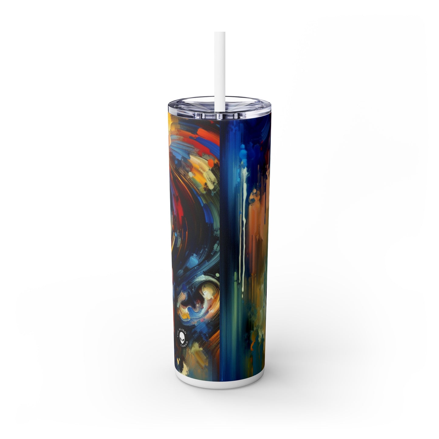 "City Lights: A Neo-Expressionist Ode to Urban Chaos" - The Alien Maars® Skinny Tumbler with Straw 20oz Neo-Expressionism