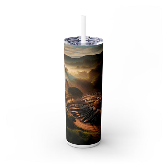 « Tapisserie de la nature : installation d'art géométrique harmonieuse » - The Alien Maars® Skinny Tumbler avec paille 20oz Land Art