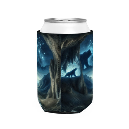 "The Bear and the Cosmic Balance" - The Alien Can Cooler Sleeve Cave Painting Style