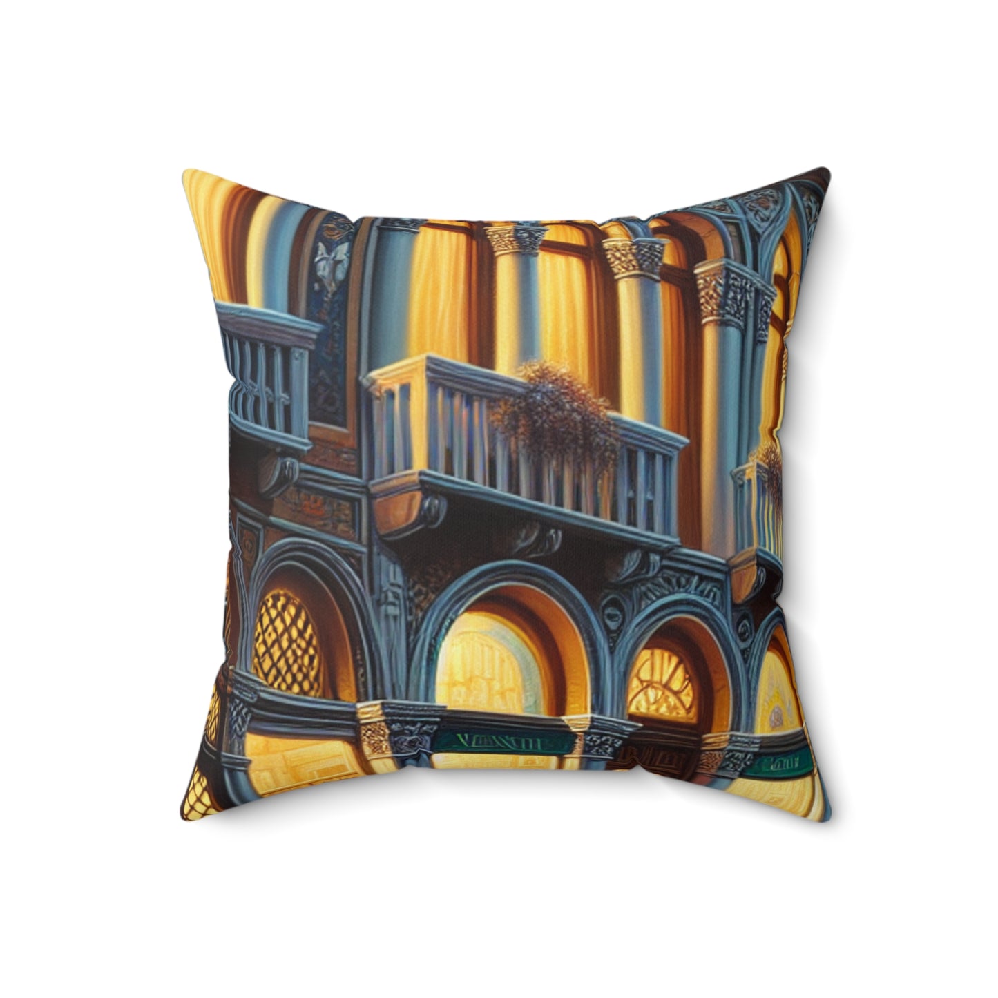 "Venetian Night: A Luminous Street Scene" - The Alien Spun Polyester Square Pillow Venetian School