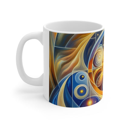 "Divinité ascendante : un éveil spirituel dans une géométrie vibrante" - La tasse en céramique Alien 11oz Style d'art religieux