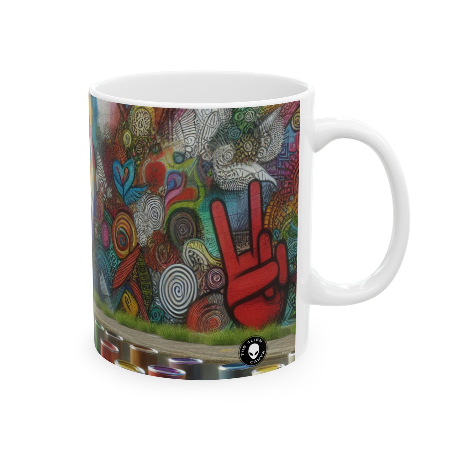 "Galactic Graffiti: A Cosmic Street Art Mural" - The Alien Ceramic Mug 11oz Street Art