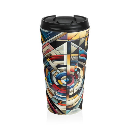 "City Lights: Geometric Nightfall" - The Alien Stainless Steel Travel Mug Geometric Abstraction