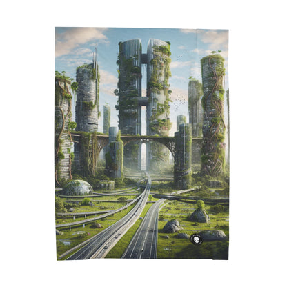 "Nature's Reclamation: A Futuristic Cityscape" - The Alien Velveteen Plush Blanket