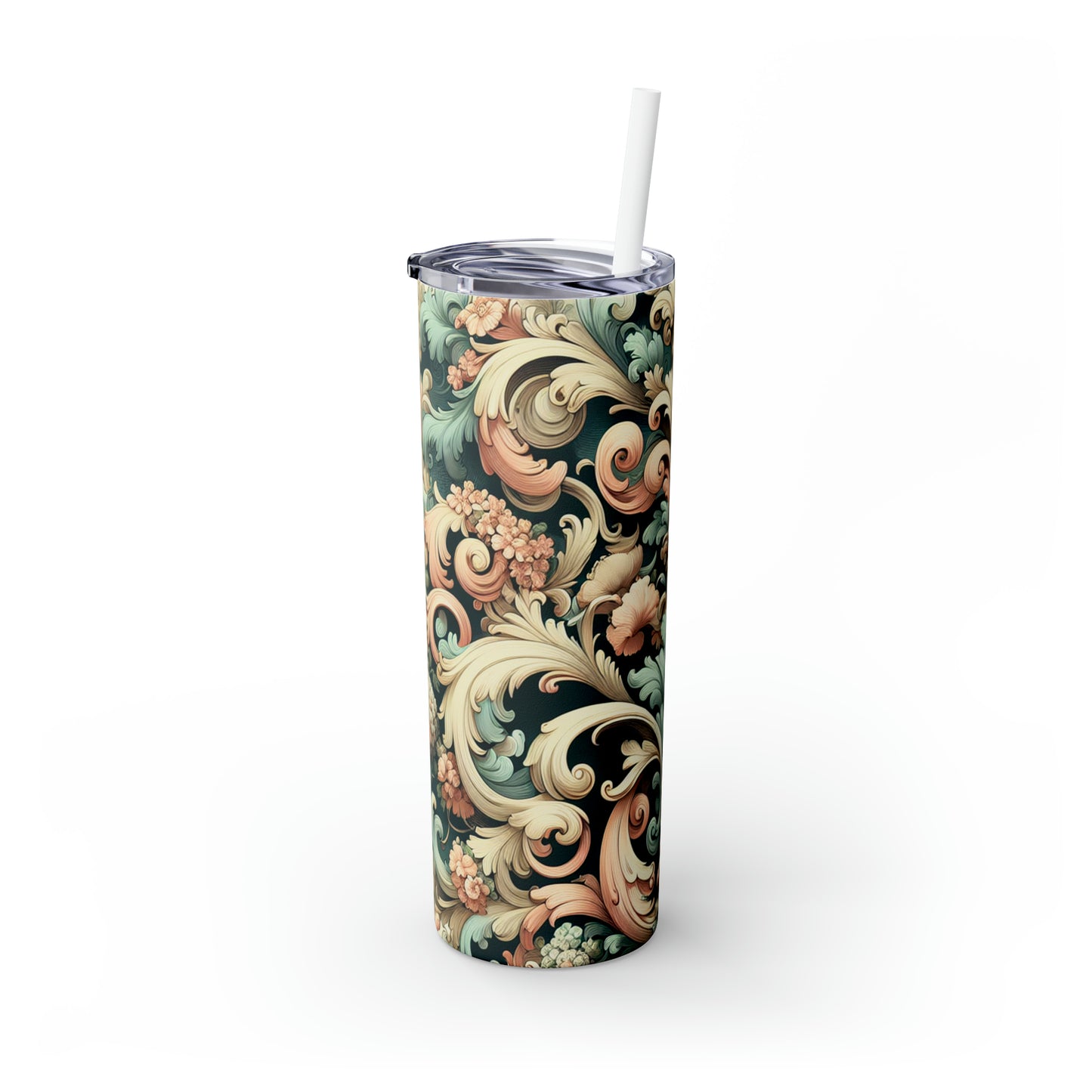 "Garden of Whimsy: A Rococo Fête" - The Alien Maars® Skinny Tumbler with Straw 20oz Rococo