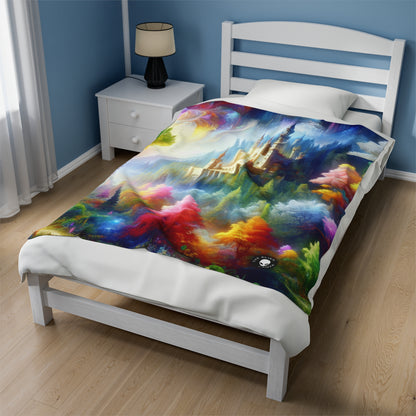 "Glowing Enchantment: The Castle in the Colorful Forest" - The Alien Velveteen Plush Blanket