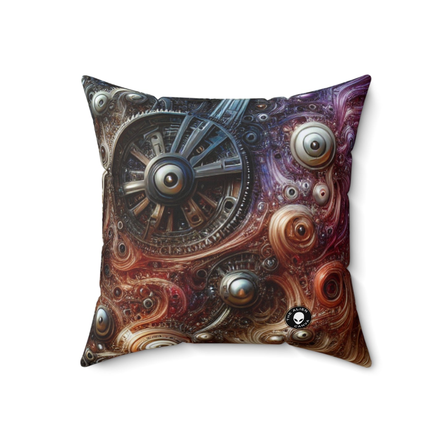 "Cybernetic Sentinel: A Futuristic Fusion of Man and Machine"- The Alien Spun Polyester Square Pillow Bio-mechanical Art