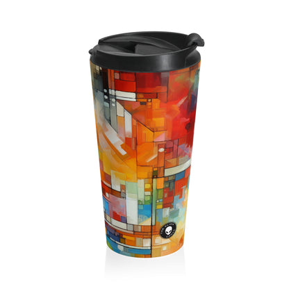 "Optimistic Progress: An Abstract Artwork" - The Alien Stainless Steel Travel Mug Abstract Art