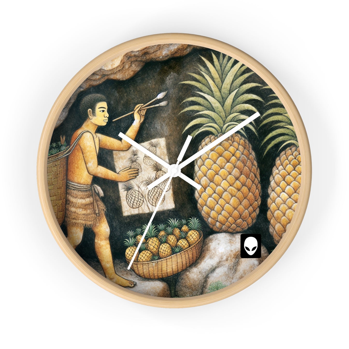 "Récolte d'ananas" - Le style de peinture rupestre de l'horloge murale extraterrestre