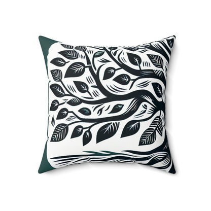 "Modern Woodcut Family Tree" - The Alien Spun Polyester Square Pillow Woodcut Printing