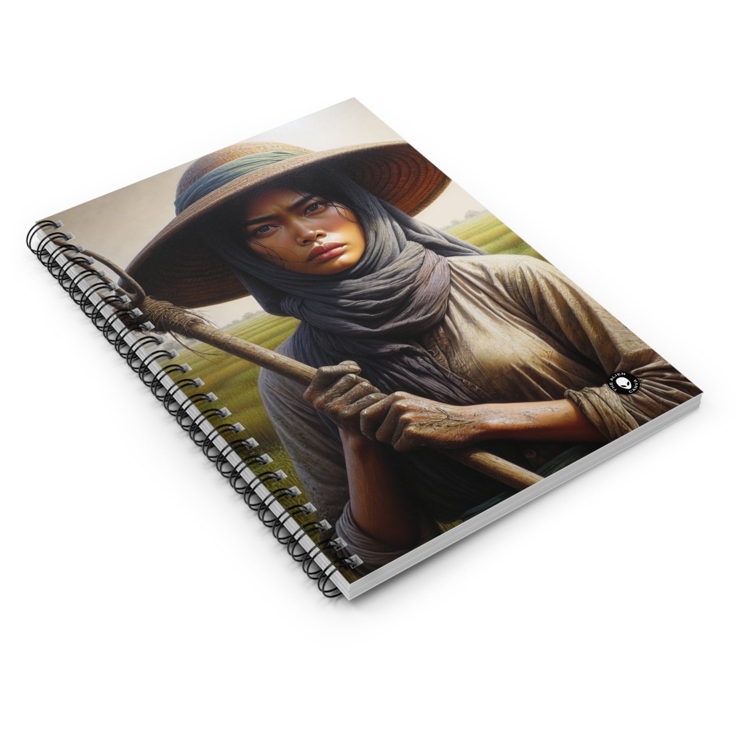 "Farmer in the Fields: A Weathered Reflection" - The Alien Spiral Notebook (Ruled Line) Realism