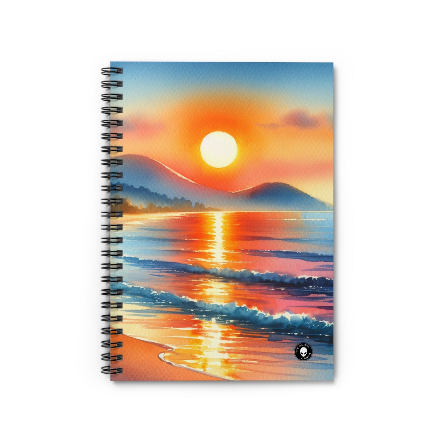 "Amanecer en la playa" - El cuaderno de espiral alienígena (línea reglada) Pintura de acuarela