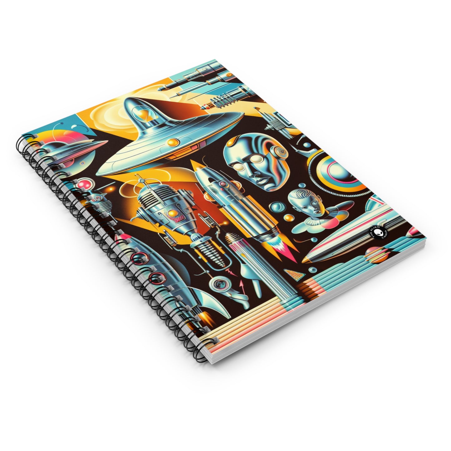 "Neon Deco: A Retro-Futuristic Utopia" - The Alien Spiral Notebook (Ruled Line) Retro-futurism