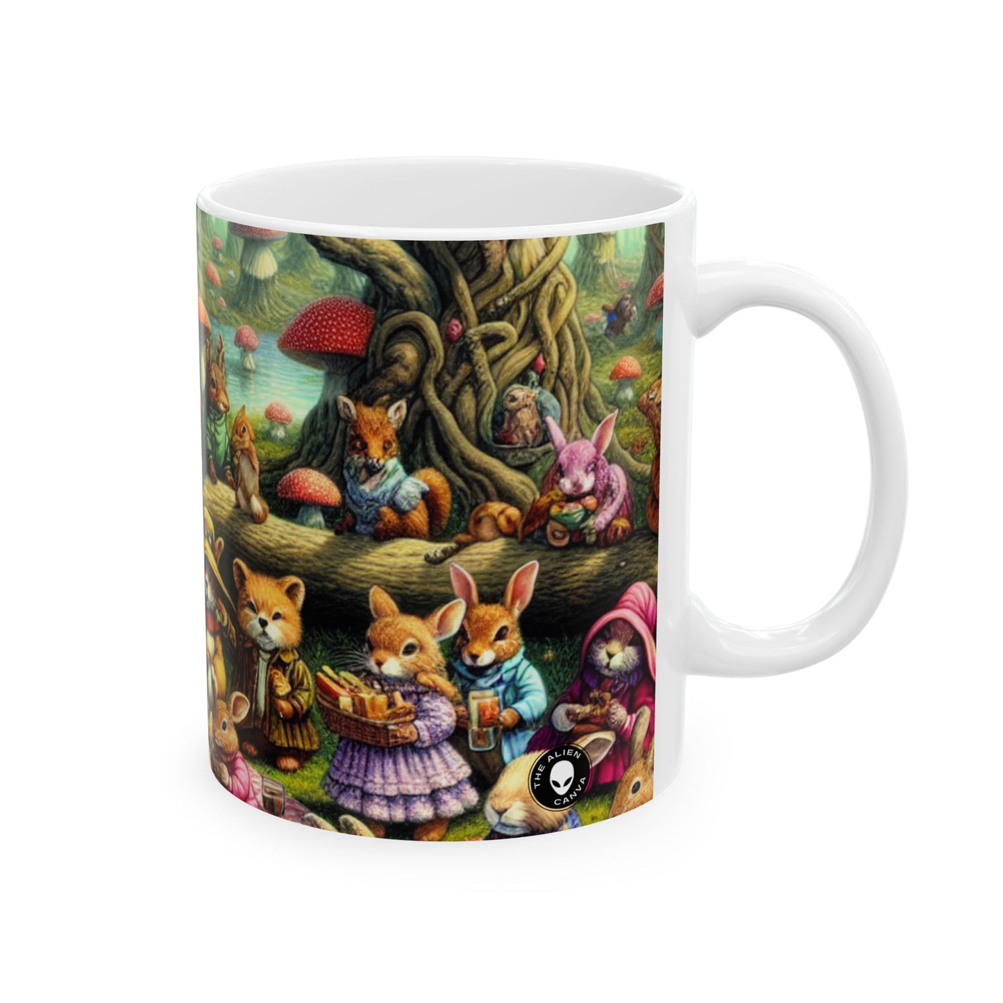 "Fantástico picnic en el bosque: desfile de moda animal" - Taza de cerámica de 11 oz de Alien