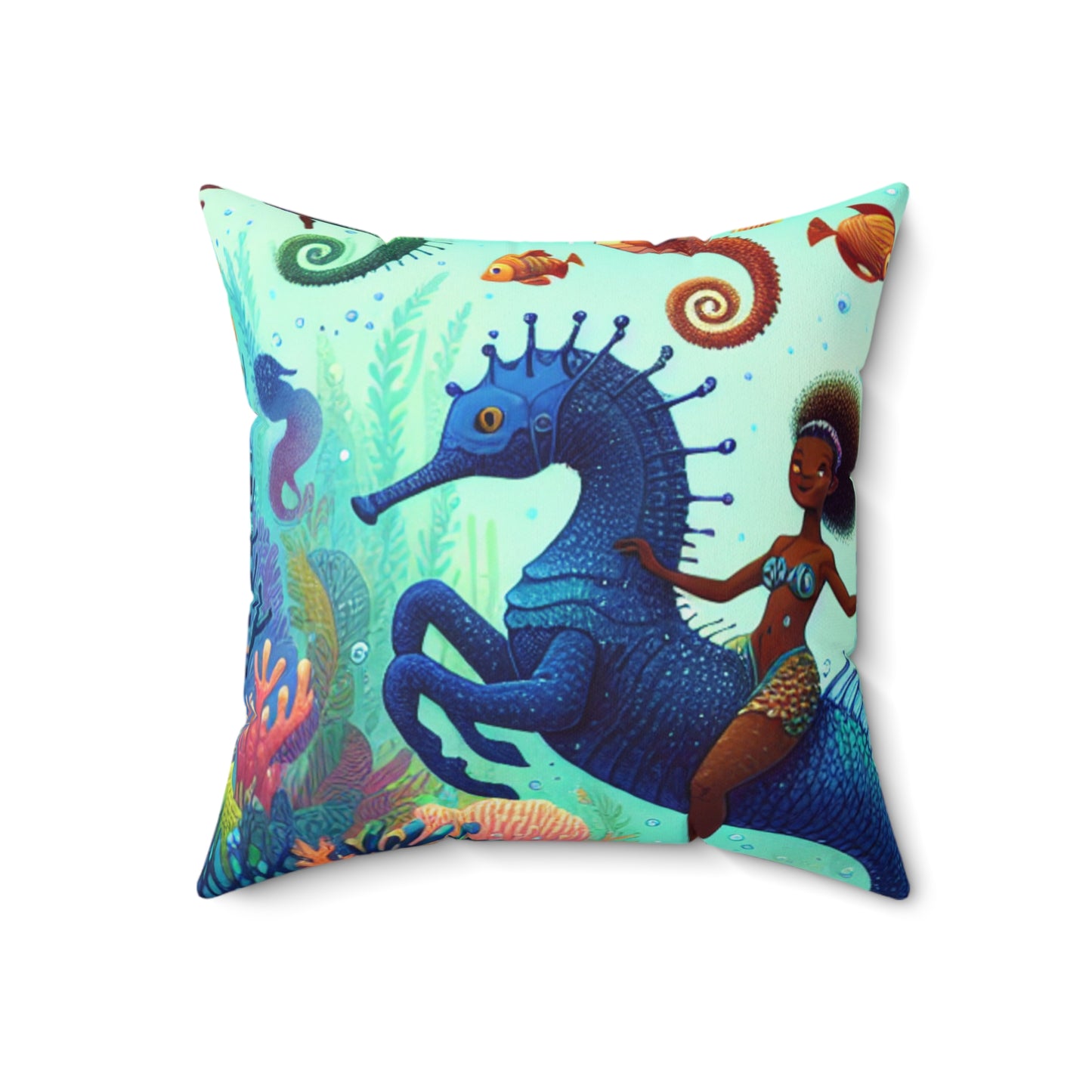 Enchanted Aquatic Realm: Mermaids and Seahorses- The Alien Spun Polyester Square Pillow