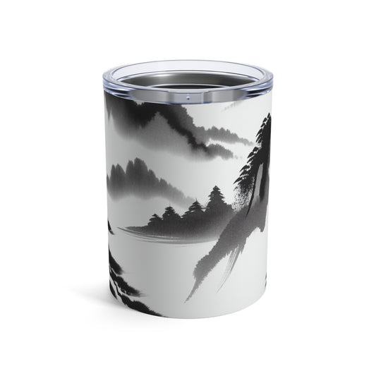 "Reflejo de la montaña: una serena pintura con tinta zen" - The Alien Tumbler 10oz Zen Ink Painting