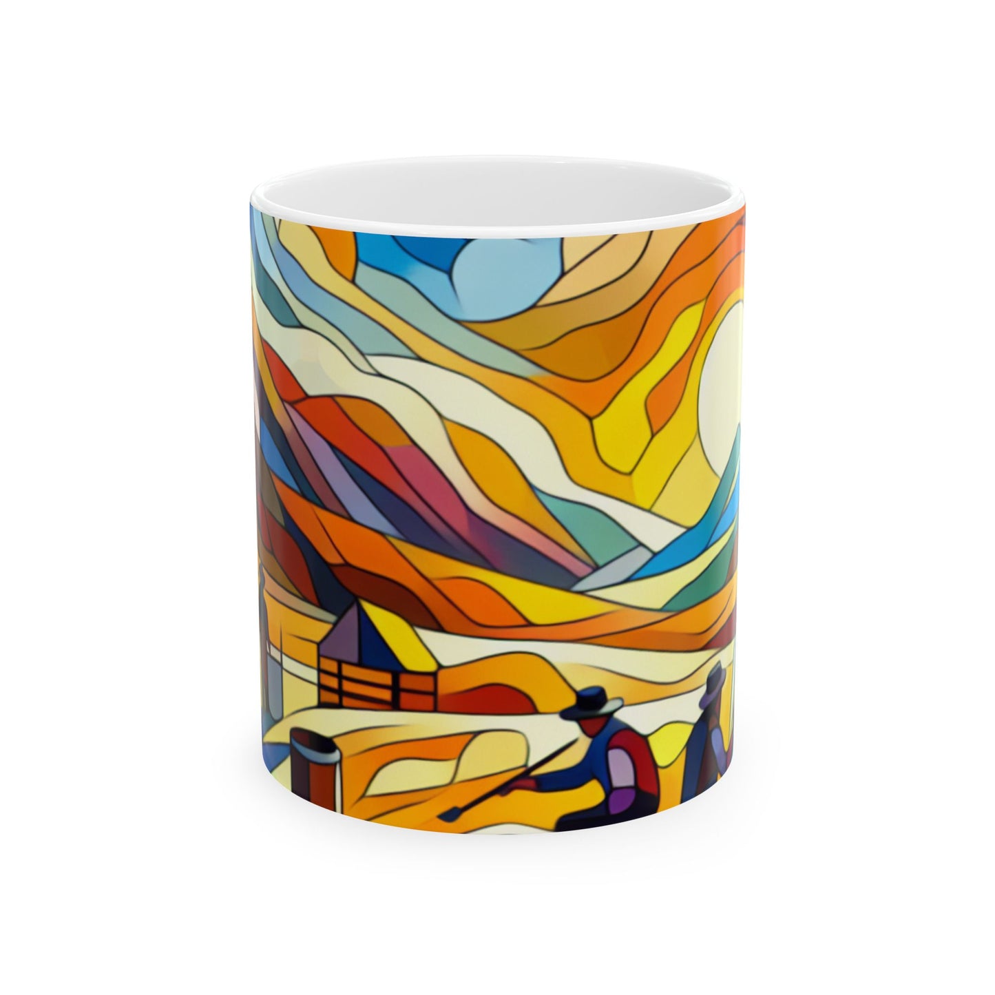 "Paisaje urbano de neón futurista" - La taza de cerámica alienígena, pintura de borde duro de 11 oz