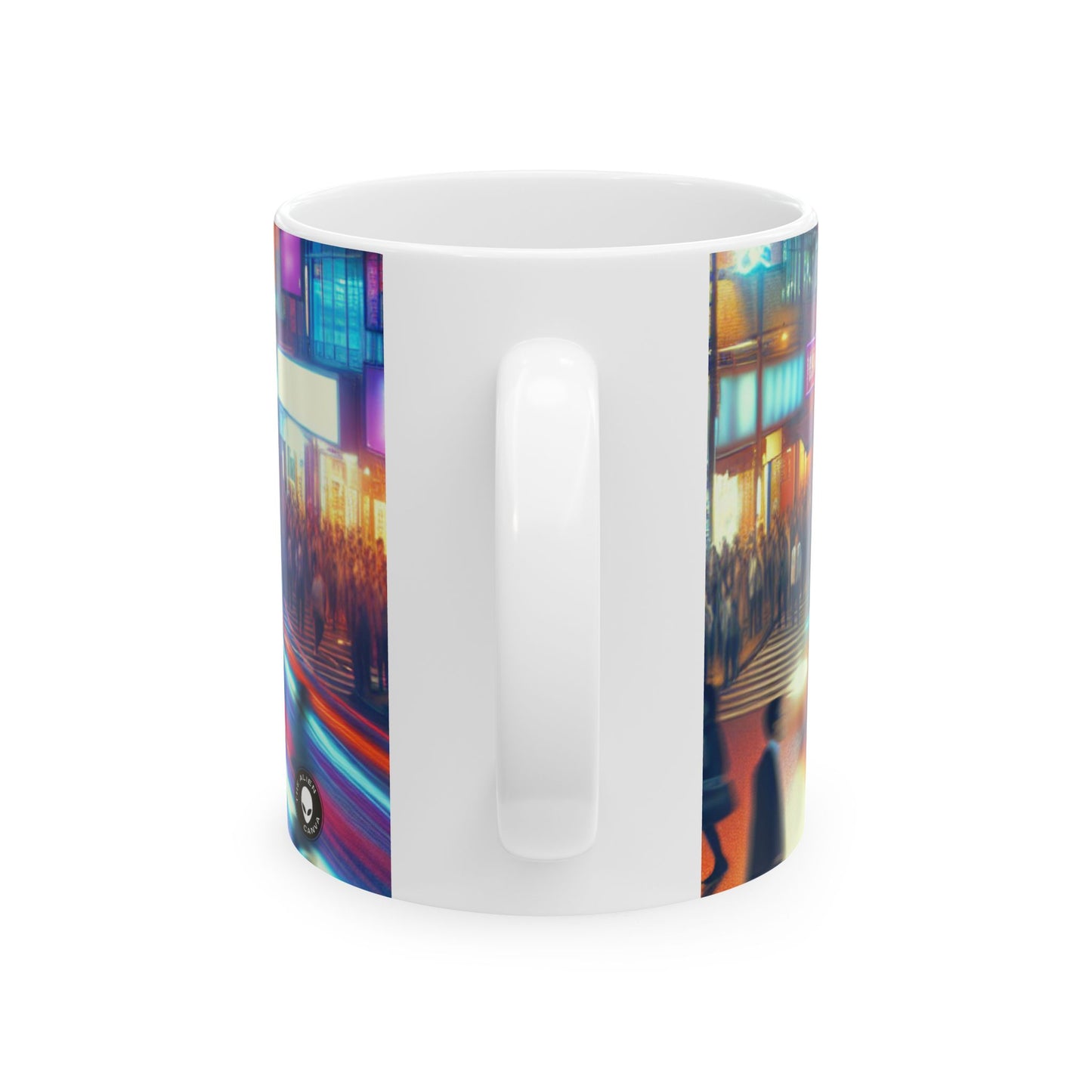 "Calle de noche de neón" - Taza de cerámica alienígena de 11 oz