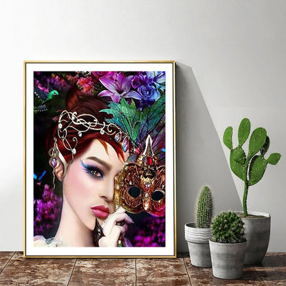 Diamond painting of beautiful masked woman