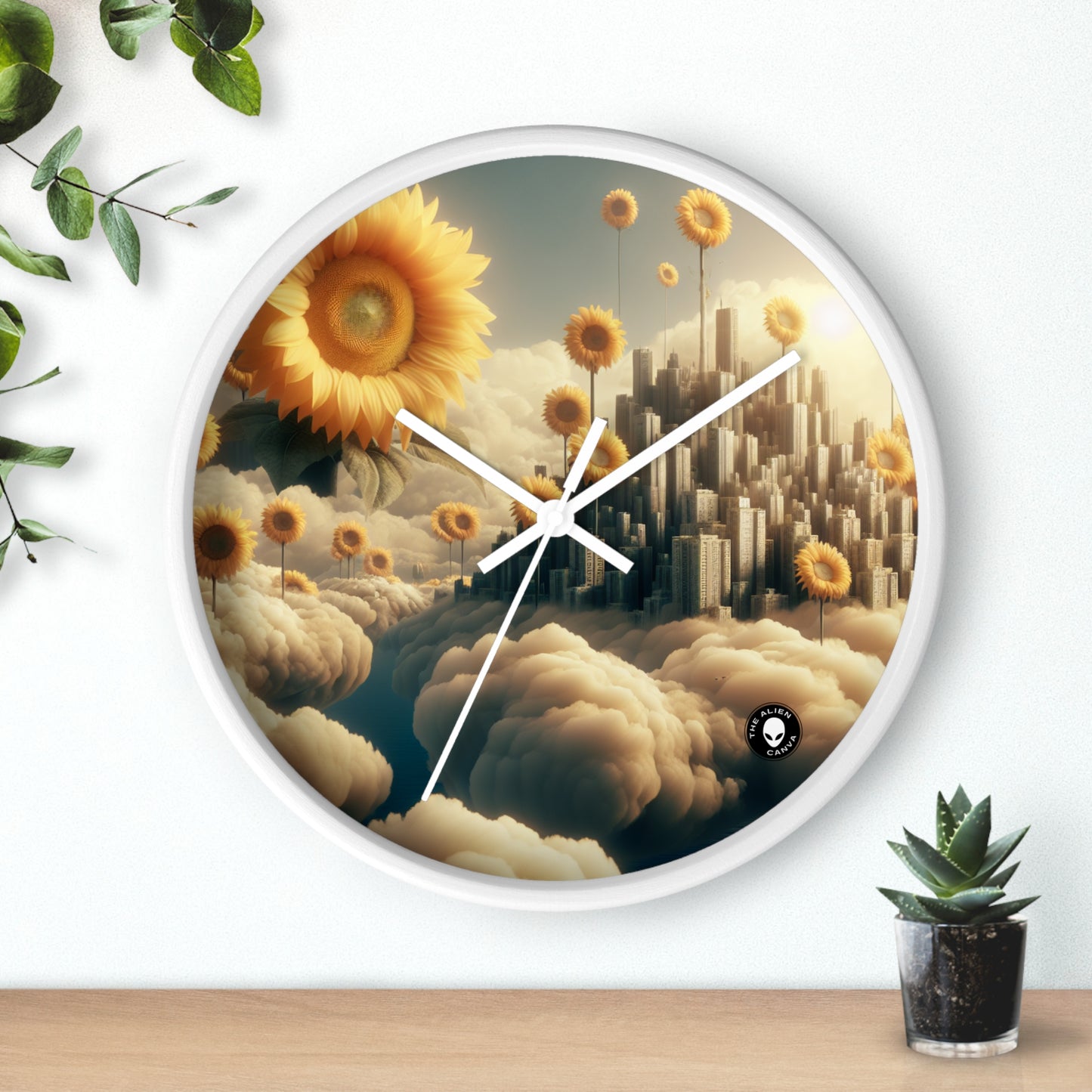 "Ethereal Sky: The City of Clouds and Sunflowers" - The Alien Wall Clock