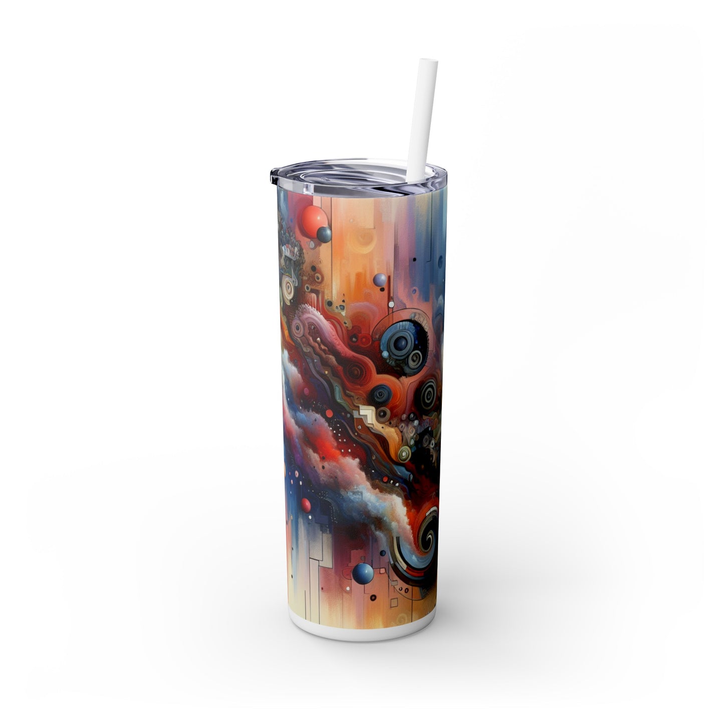 "Temporal Flux: A Surreal Journey through Abstract Shapes and Vibrant Colors" - The Alien Maars® Skinny Tumbler with Straw 20oz Avant-garde Art