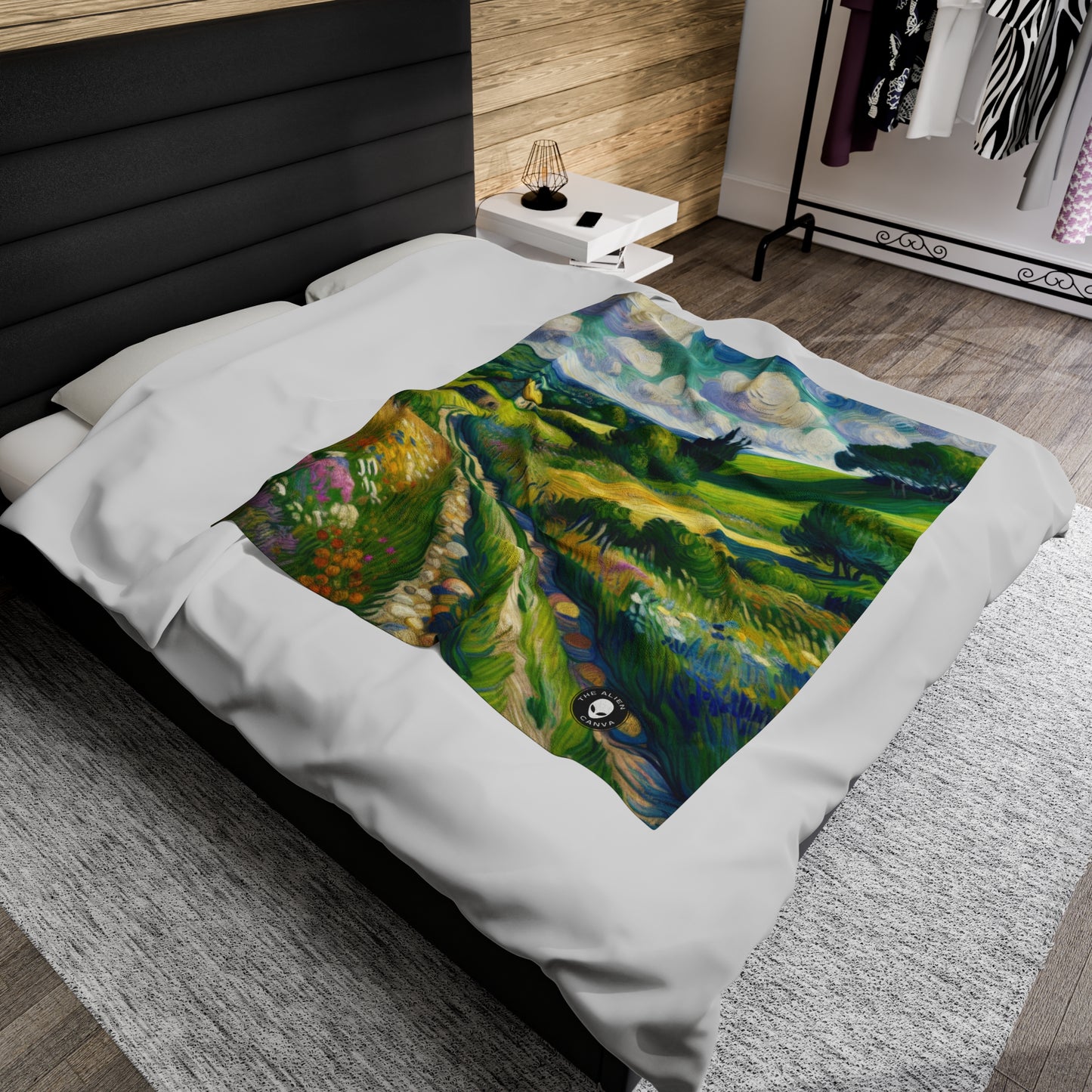 "Mystical Morning: A Post-Impressionist Journey into a Vibrant Dawn" - The Alien Velveteen Plush Blanket Post-Impressionism