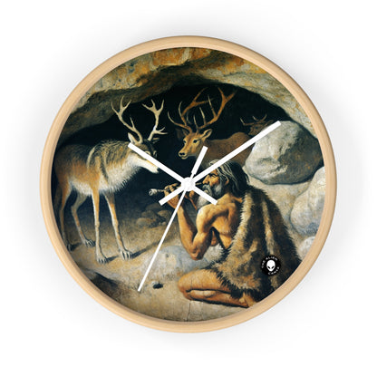 "Cazador y lobo: en busca de presas". - La pintura rupestre del reloj de pared alienígena