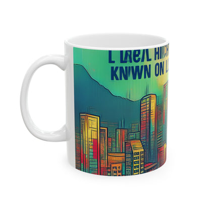 "Mito urbano: la vibrante fusión del arte callejero" - Taza de cerámica The Alien de 11 oz de arte callejero