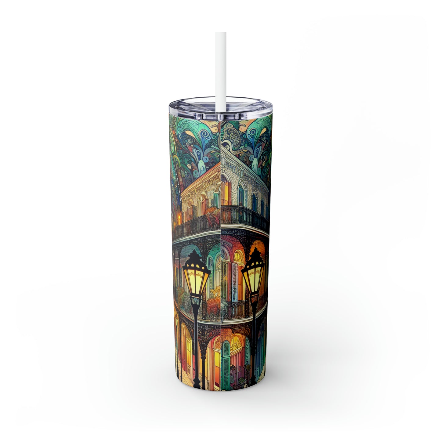 "Vivid Splendor: A Picture of New Orleans's French Quarter" - The Alien Maars® Skinny Tumbler avec paille 20oz Style Art Nouveau