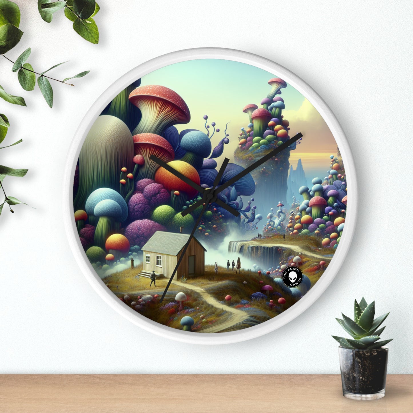 "Giant Flora and Miniature Villages: A Dreamy Wonderland" - The Alien Wall Clock