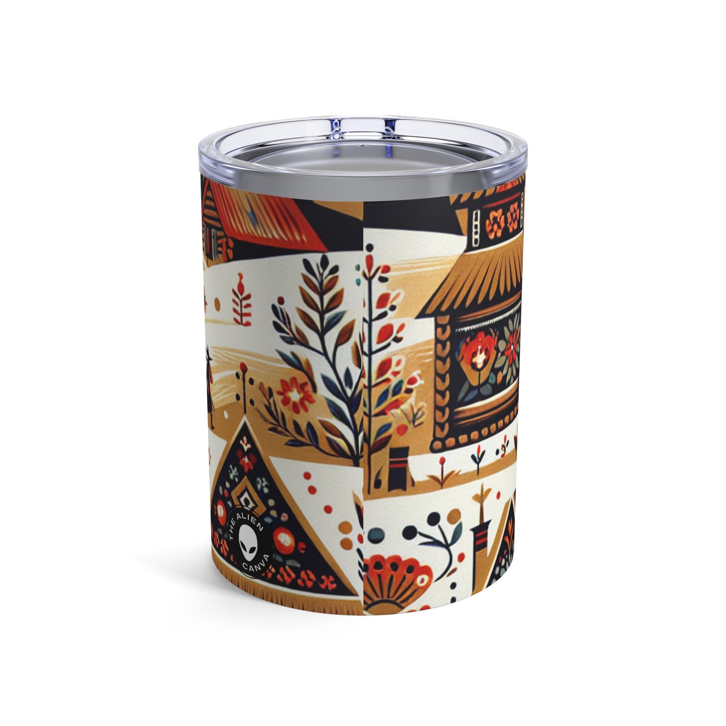 "Ukrainian Village Symphony: A Colorful Folk Art Reflection" - The Alien Tumbler 10oz Folk Art