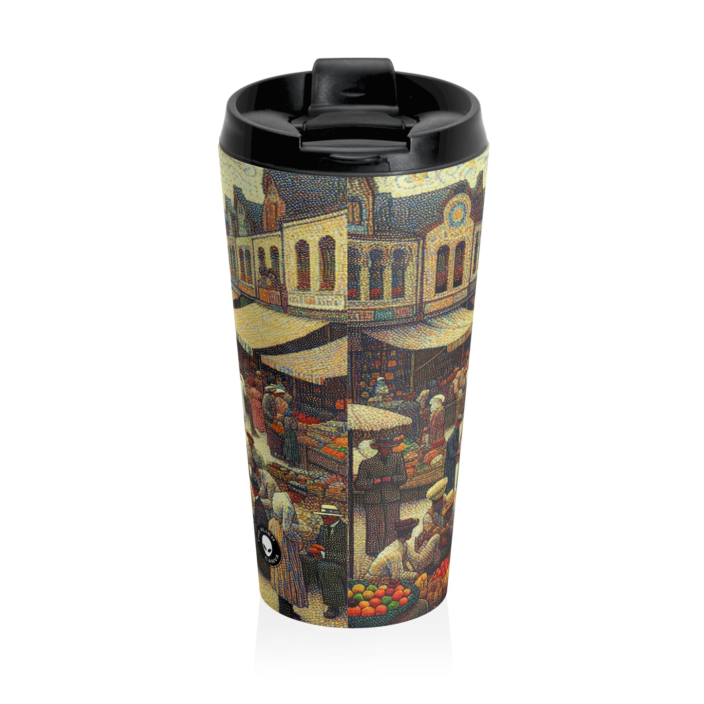 "Dots of Paradise: Capturing a Sunny Beachscape with Pointillism" - The Alien Stainless Steel Travel Mug Pointillism