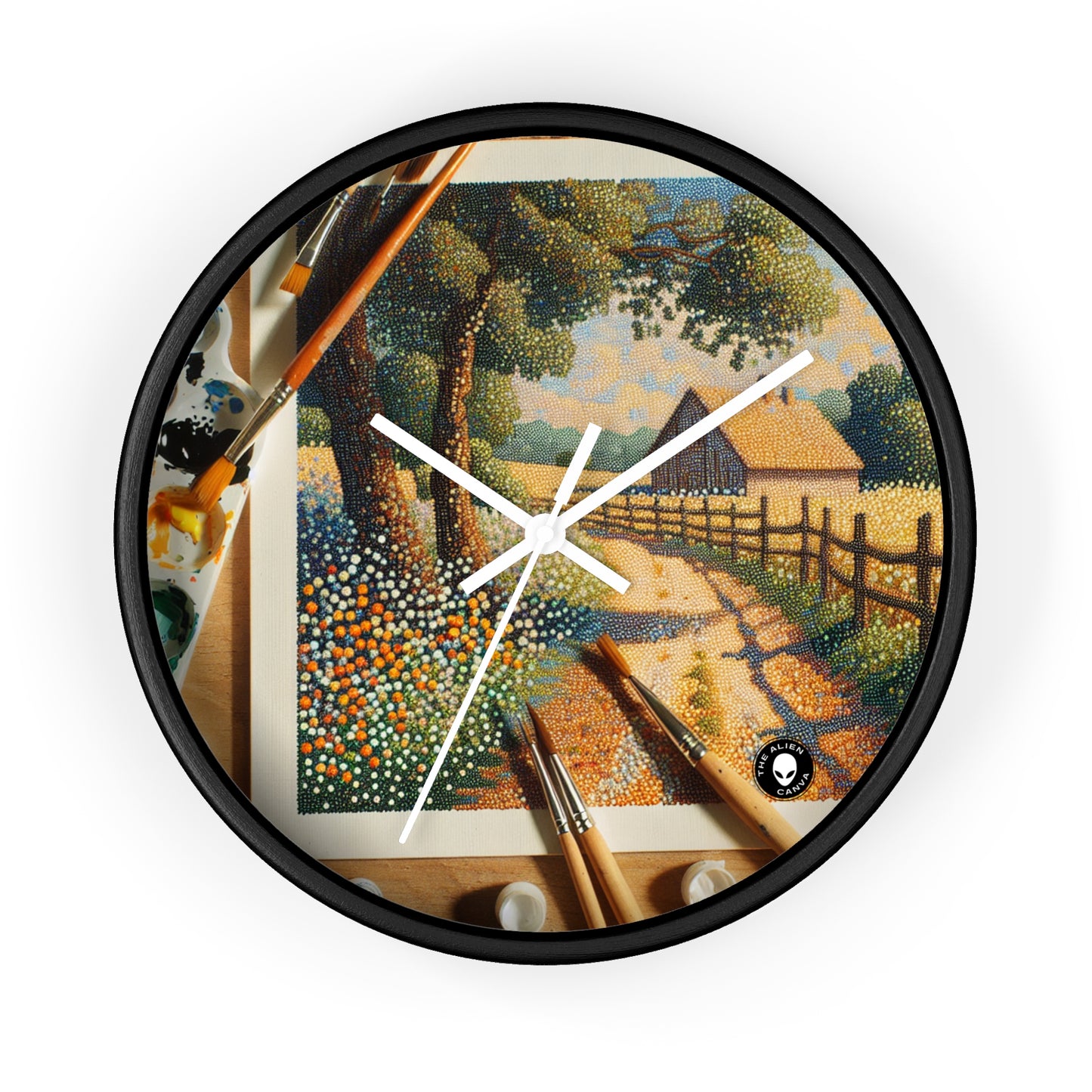 "Autumn Bliss: Pointillism Forest" - The Alien Wall Clock Pointillism