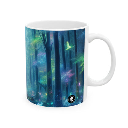 "Bosque arcoíris encantado" - Taza de cerámica alienígena de 11 oz