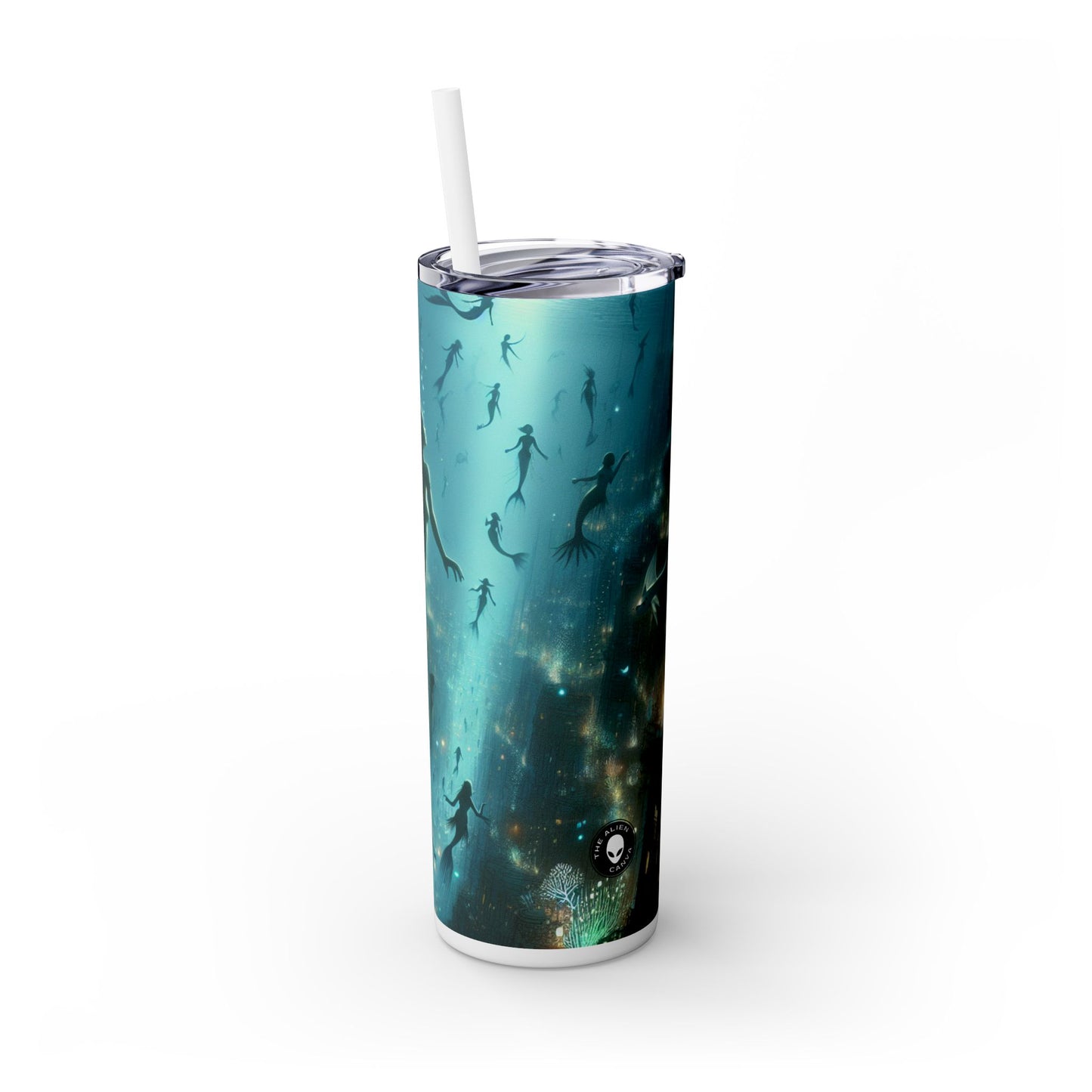 "Encantamiento bajo el agua: una metrópolis submarina bioluminiscente" - Vaso delgado con pajita de 20 oz de Alien Maars®