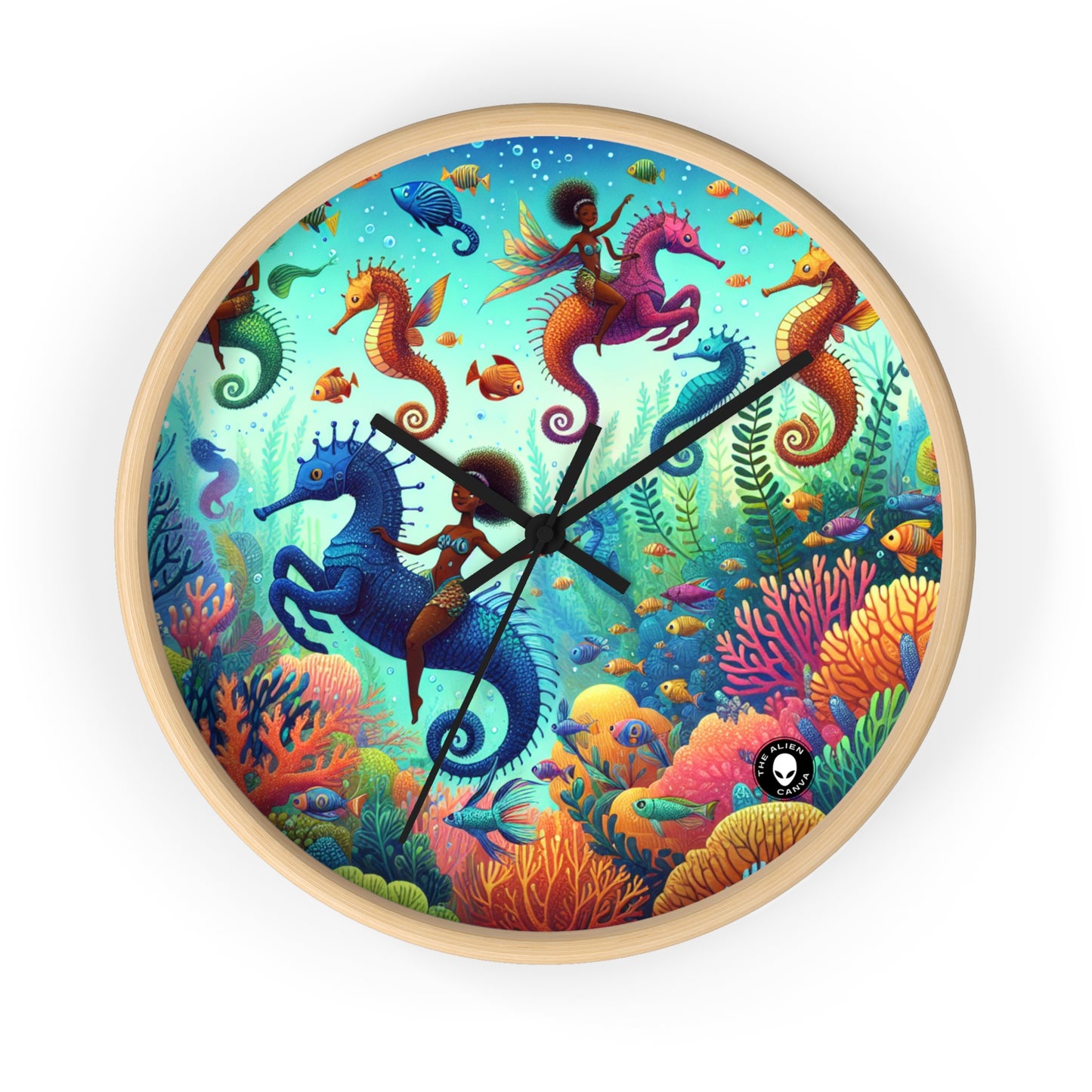 Royaume aquatique enchanté : sirènes et hippocampes - L'horloge murale extraterrestre