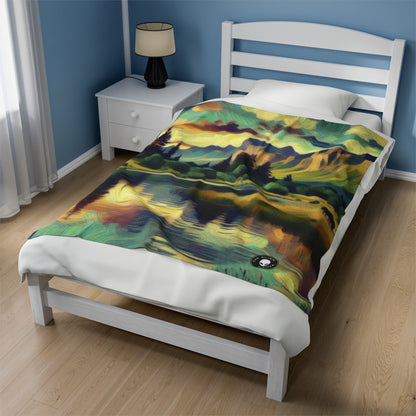 "Dusk in the Countryside: A Vibrant Post-Impressionist Painting" - The Alien Velveteen Plush Blanket Post-Impressionism