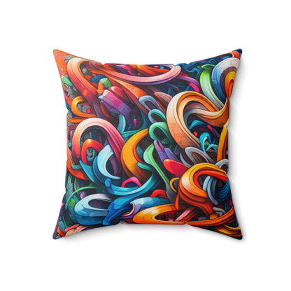 "Urban Vibe: A Graffiti Cityscape"- The Alien Spun Polyester Square Pillow Graffiti Art